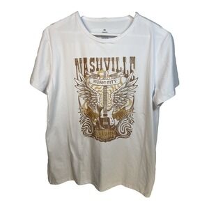 Nashville Gold Print Tshirt Souvenir Music City Broadway Street Tennessee  XXL‎